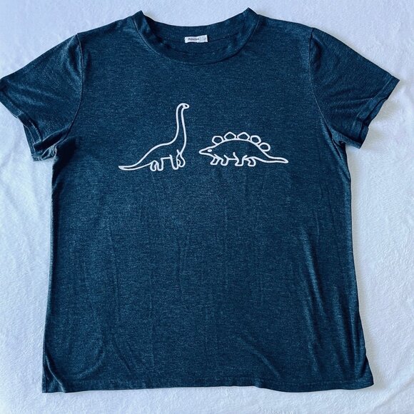 Dinosaur Buddy Shirt Brontosaurus Stegosaurus Women L Dark Gray - Picture 1 of 3